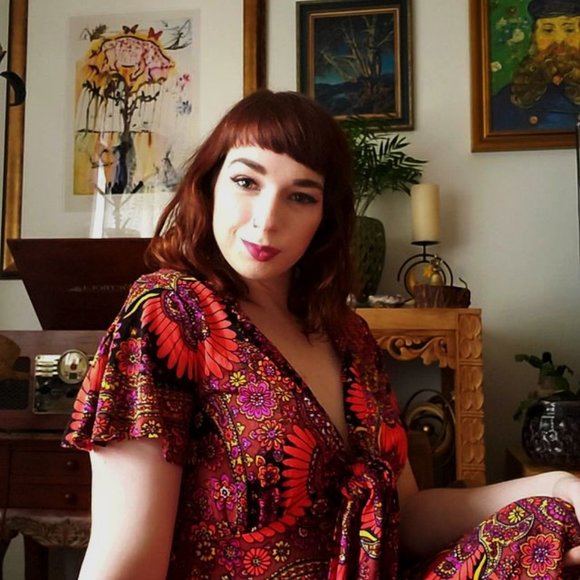 Vintage Dresses & Skirts - Vintage 60s Pussybow Psychedelic Maxi Dress